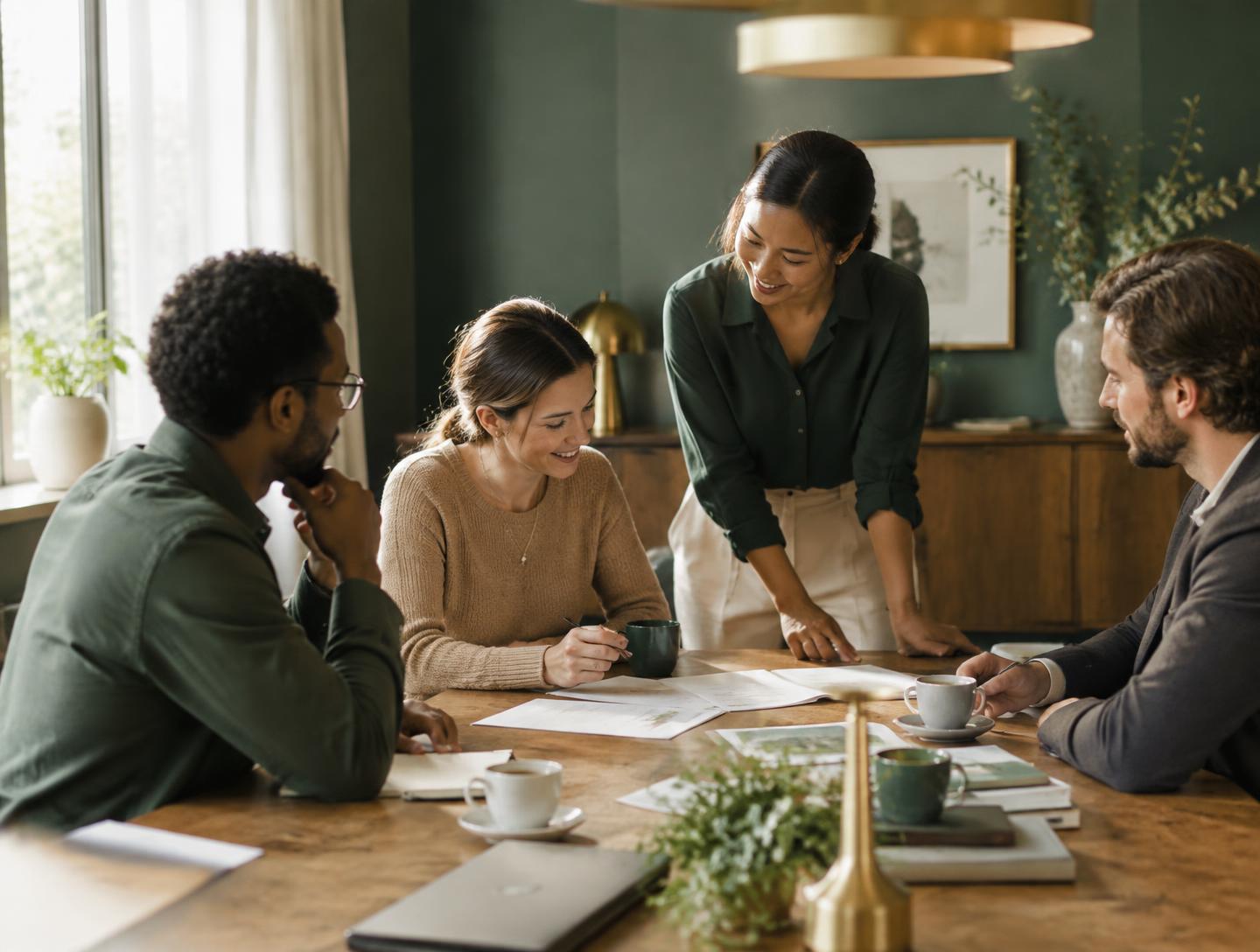A small group of professionals meeting around a table