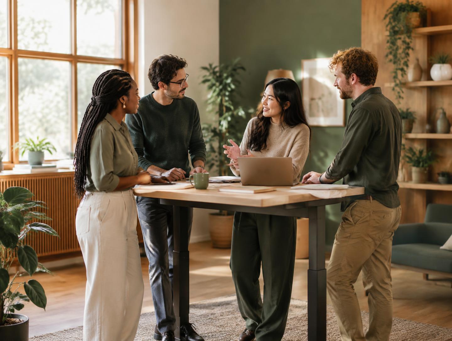 Colleagues reviewing a benefits plan in an office