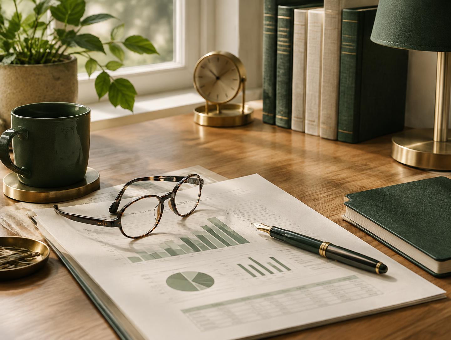 A notebook and planning documents on a desk