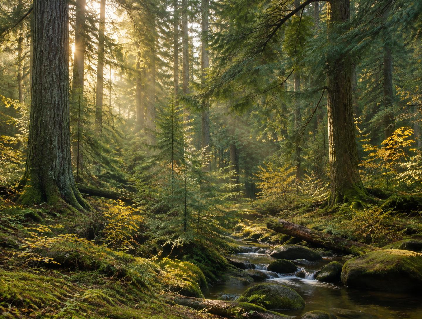 Morning light filtering through a sheltered forest